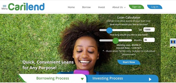 Image showing Carilend website that uses Madiston online lending technology